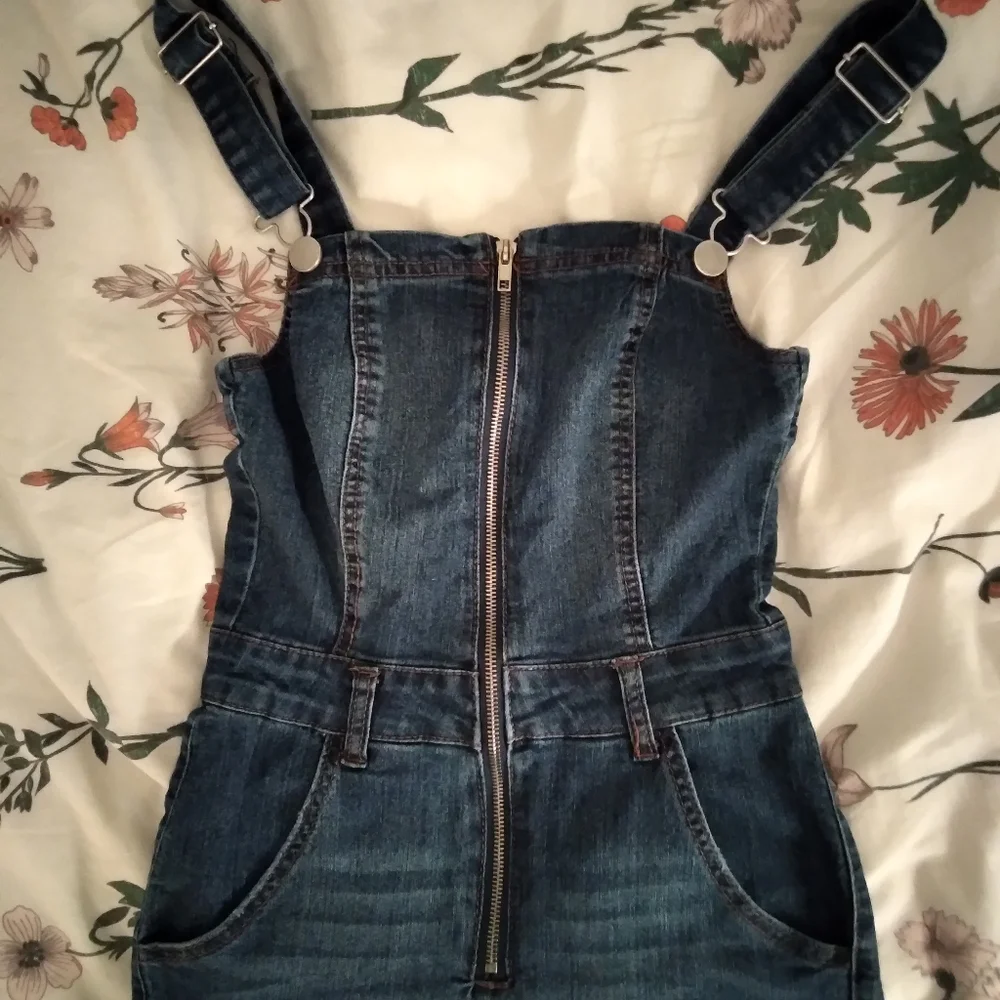 Denim Zip Up Overalls - Picture 1 of 5